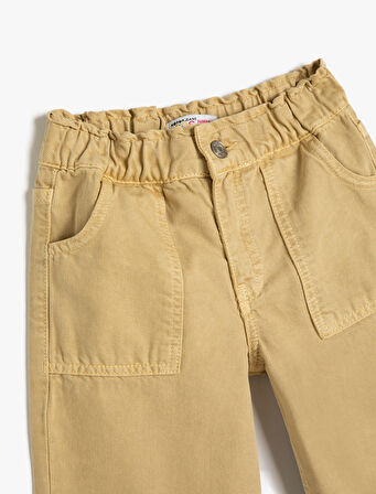 Kot Pantolon Bol Paça  Beli Lastikli Pamuklu - Wide Leg Jean