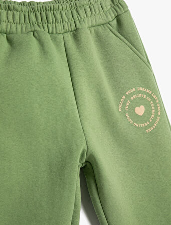 Jogger Eşofman Altı Şardonlu Baskı Detaylı Cepli Beli Lastikli