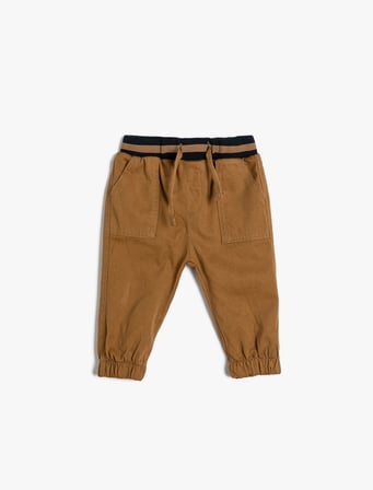 Jogger Pantolon Cep Detaylı Beli Lastikli Pamuklu