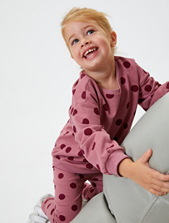 Basic Sweatshirt Puantiyeli Bisiklet Yaka Uzun Kollu Pamuklu