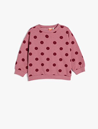 Basic Sweatshirt Puantiyeli Bisiklet Yaka Uzun Kollu Pamuklu