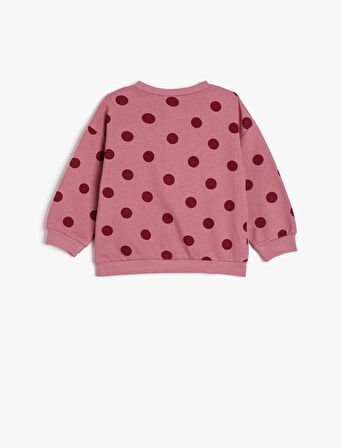 Basic Sweatshirt Puantiyeli Bisiklet Yaka Uzun Kollu Pamuklu