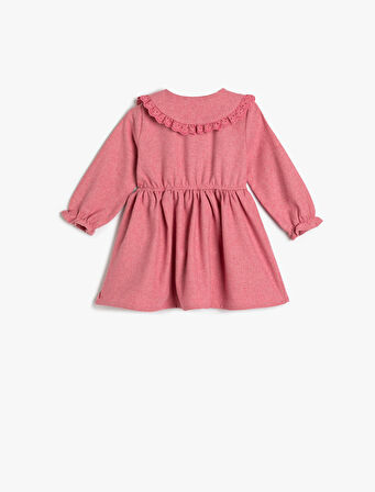 Elbise Bebe Yaka Fırfır ve Düğme Detaylı Lastik Manşetli 