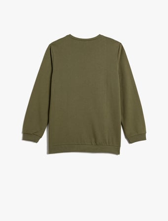 Sweatshirt Şardonlu Uzun Kollu Bisiklet Yaka Kaplan Baskılı