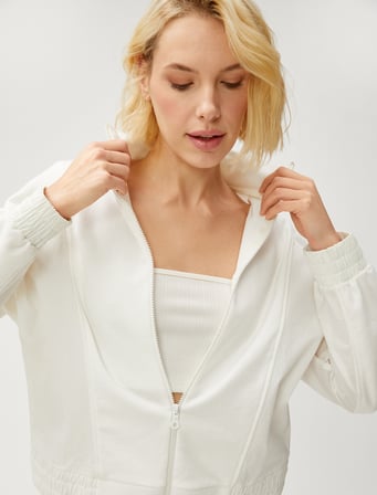 Fermuarlı Sweatshirt Beli Garni Detaylı