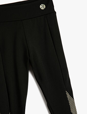 Spor Tayt Nervürlü Yüksek Bel Baskı Detaylı