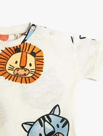 Koton Erkek Bebek Tişört Kısa Kollu Bisiklet Yaka Pamuklu Hayvanlar Baskılı