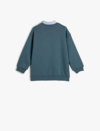 Sweatshirt Basic Gömlek Yaka Detaylı Uzun Kollu