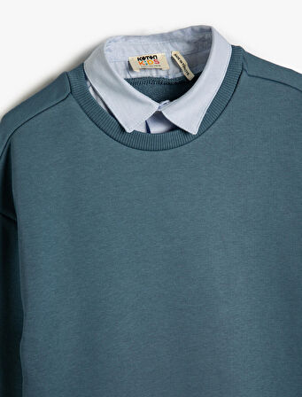 Sweatshirt Basic Gömlek Yaka Detaylı Uzun Kollu