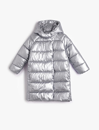 Uzun Şişme Mont Kapşonlu Dolgulu Fermuarlı Cepli