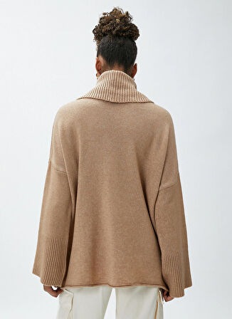 Koton Balıkçı Yaka Rahat Düz Deve Tüyü Kazak Kadın 4WAL60002HT