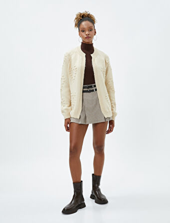 Örgü Hırka Yuvarlak Yaka Uzun Kollu