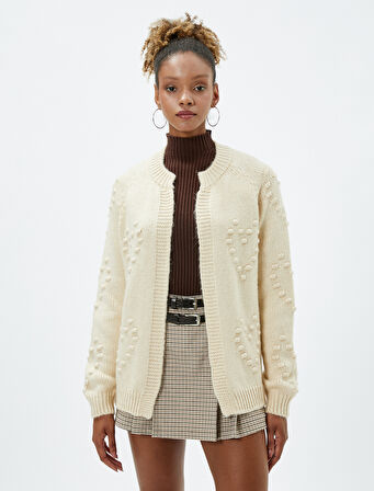 Örgü Hırka Yuvarlak Yaka Uzun Kollu