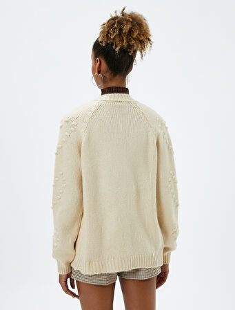 Örgü Hırka Yuvarlak Yaka Uzun Kollu