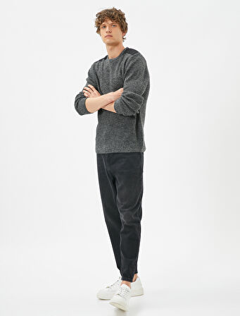 Kırçıllı Kazak Slim Fit Dokulu Bisiklet Yaka Omuz Detaylı