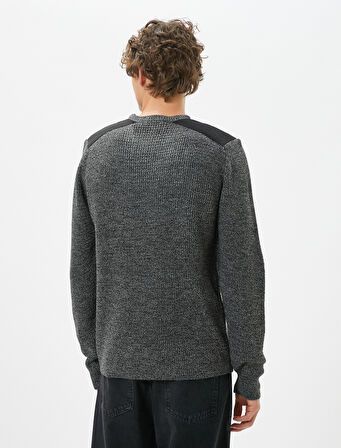 Kırçıllı Kazak Slim Fit Dokulu Bisiklet Yaka Omuz Detaylı