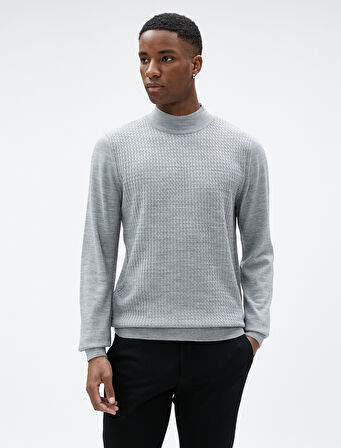 Yarım Balıkçı Yaka Kazak Triko Dokulu Dar Kesim Uzun Kollu