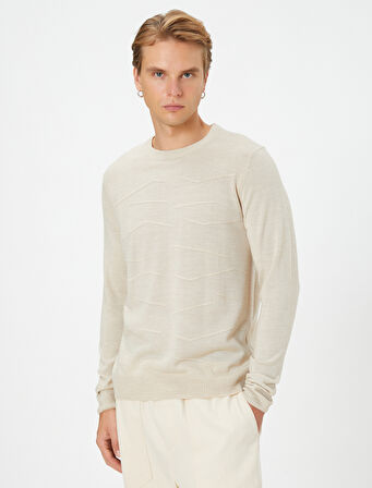 Triko Kazak Bisiklet Yaka Dokulu Slim Fit Uzun Kollu