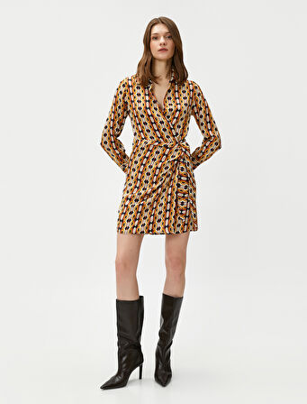 Melis Ağazat X Koton - Gömlek Yaka Saten Mini Elbise