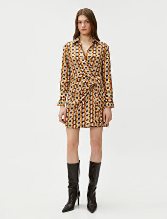 Melis Ağazat X Koton - Gömlek Yaka Saten Mini Elbise