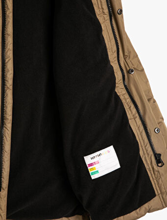 Uzun Şişme Mont İçi Polar Astarlı Kapitone Kapşonlu Rüzgar Kapaklı