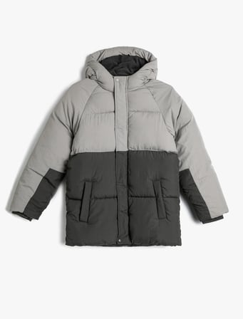 Şişme Mont Kapüşonlu Peluş Astarlı Cepli