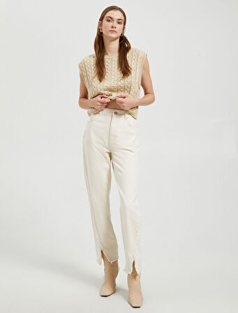 Crop Süveter Bisiklet Yaka Örgü Motifli