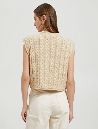 Crop Süveter Bisiklet Yaka Örgü Motifli