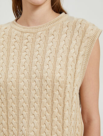 Crop Süveter Bisiklet Yaka Örgü Motifli