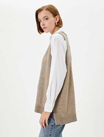 Koton Kadın V Yaka Süveter Örgü Ribanalı 4WAK20003HT