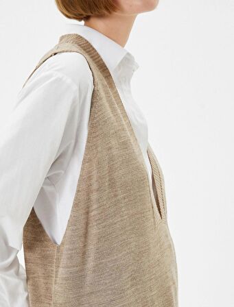 Koton Kadın V Yaka Süveter Örgü Ribanalı 4WAK20003HT