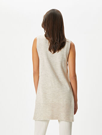 Triko Yelek Balıkçı Yaka Yanları Yırtmaç Detaylı