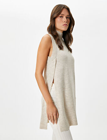 Triko Yelek Balıkçı Yaka Yanları Yırtmaç Detaylı