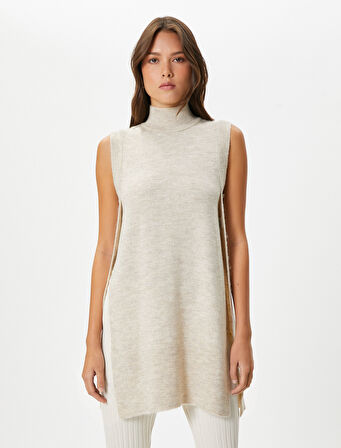 Triko Yelek Balıkçı Yaka Yanları Yırtmaç Detaylı