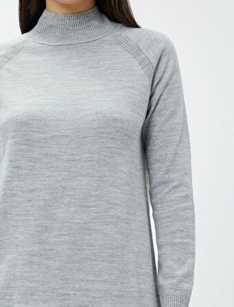 Koton Kadın Midi Triko Elbise Dik Yaka Uzun Kollu 4WAK80001HT