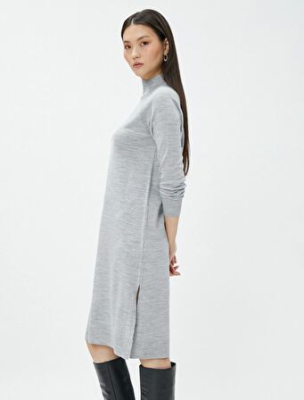 Koton Kadın Midi Triko Elbise Dik Yaka Uzun Kollu 4WAK80001HT