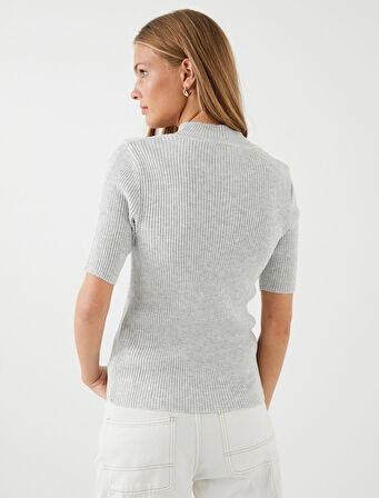 Yarım Fermuarlı Triko Kazak Dik Yaka