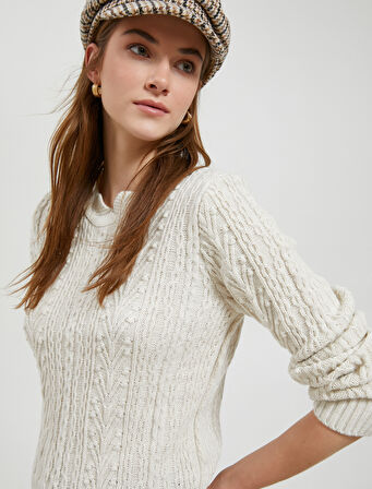 Örgü Motifli Kazak Uzun Kollu Kaşmir Dokulu