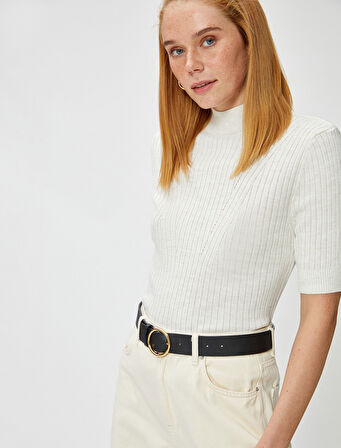 Yarım Balıkçı Yaka Kazak Kısa Kollu Triko