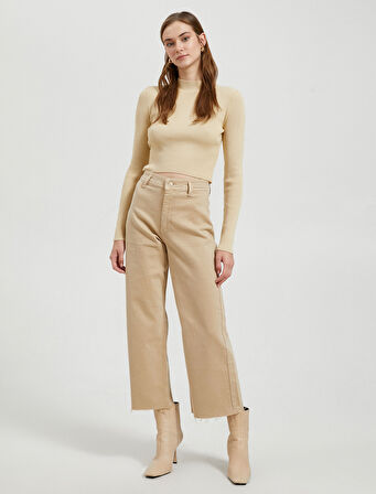 Crop Kazak Triko Yarım Balıkçı Yaka Ribanalı