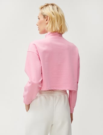Crop Sweatshirt Yarım Fermuarlı Dik Yaka