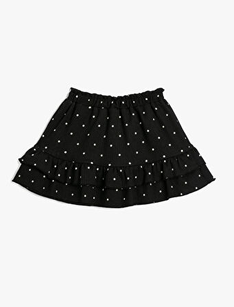 Mini Etek Puantiyeli Beli Lastikli Astarlı Pamuklu