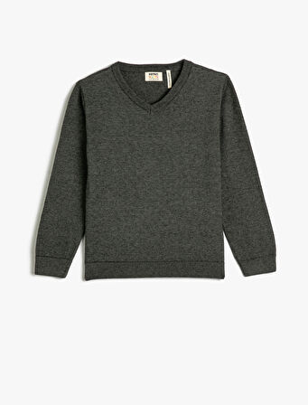 Basic Kazak V Yaka Uzun Kollu Pamuklu