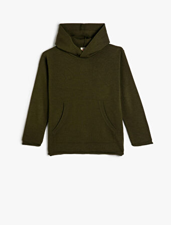 Kapşonlu Kazak Uzun Kollu Kanguru Cepli