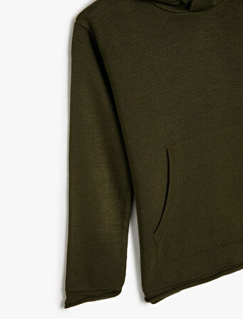 Kapşonlu Kazak Uzun Kollu Kanguru Cepli