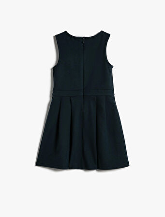 Jile Elbise Midi Boy Pileli Kolsuz Yuvarlak Yaka Pamuklu