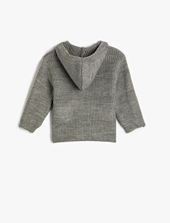 Kapşonlu Örgü Hırka Düğme Kapamalı Cep Detaylı 