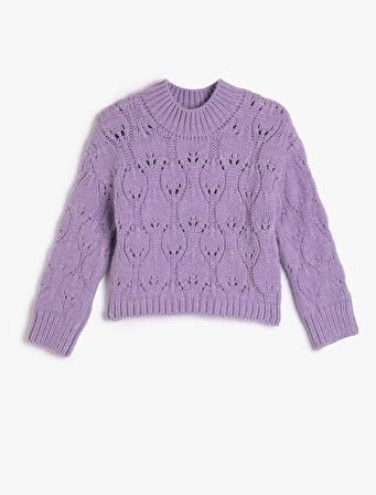 Örgü Kazak Ajurlu Yuvarlak Yaka Uzun Kollu Yumuşak Dokulu