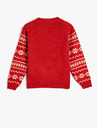 Yılbaşı Kazağı Geyik Desenli Bisiklet Yaka Pul-Payet Detaylı 