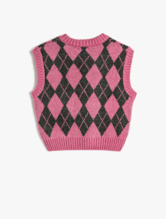 Süveter Baklava Desenli V Yaka Yumuşak Dokulu